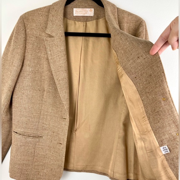 Pendleton 70s Vintage Tweed Blazer 100% Virgin Wool Tan Brown Jacket Made in USA - Picture 10 of 14